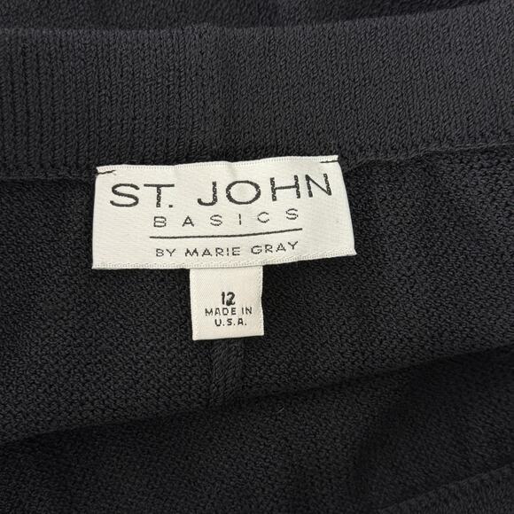 St John Basics Skirt Womens 12 Black Knit Maxi Back Vent Elastic Waist Made USA - Picture 3 of 7